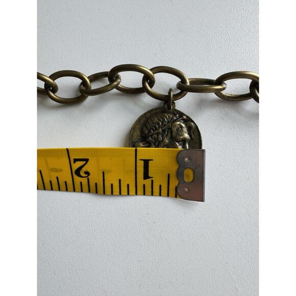 French Kande Brassy Metal Chain Good Luck French JEUMONT Gods Coin Pendant 16" - Picture 5 of 10